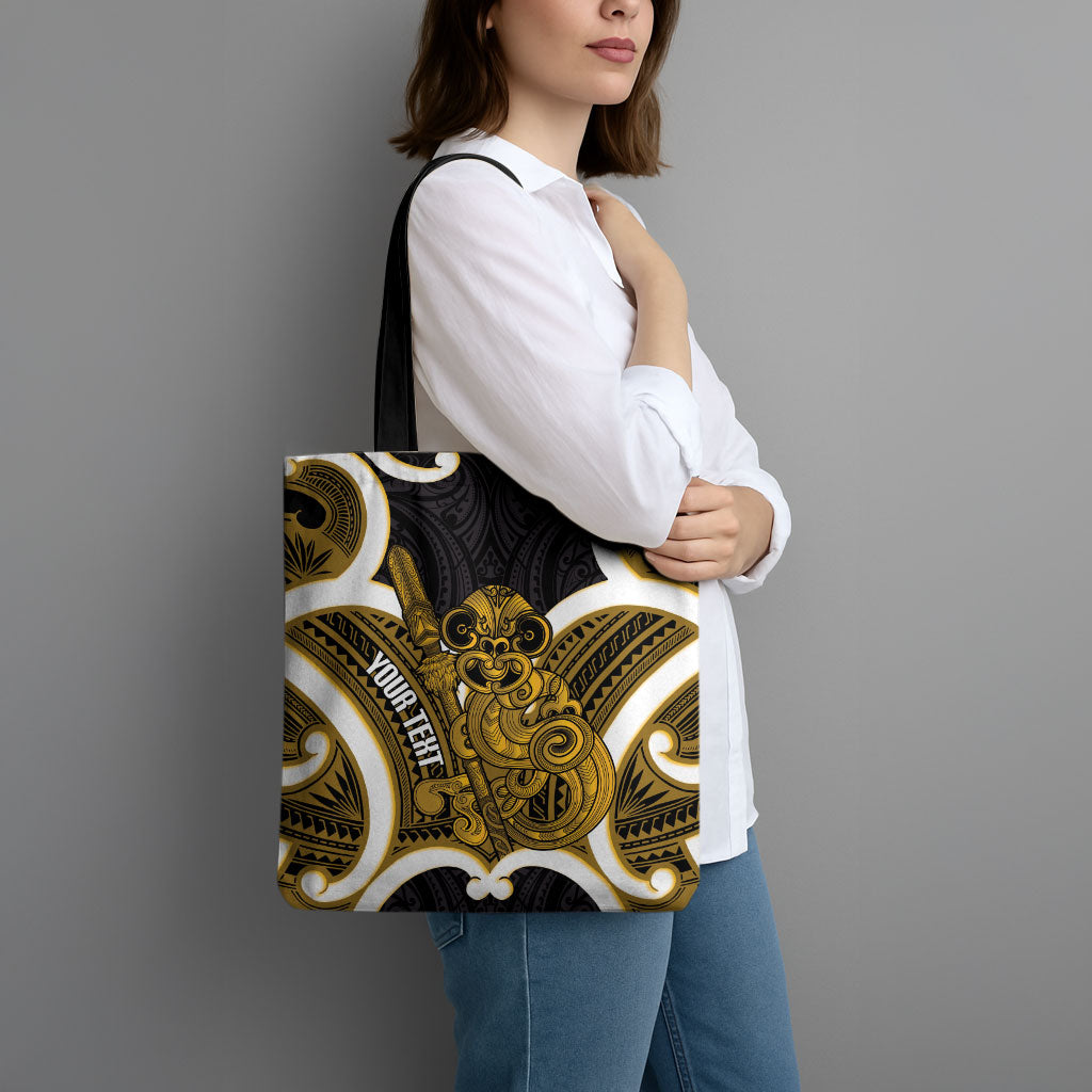 Kowhai Aotearoa Atua Tumatauenga Personalised Tote Bag Maori God Of War Tiki With Taiaha LT14 - Polynesian Pride
