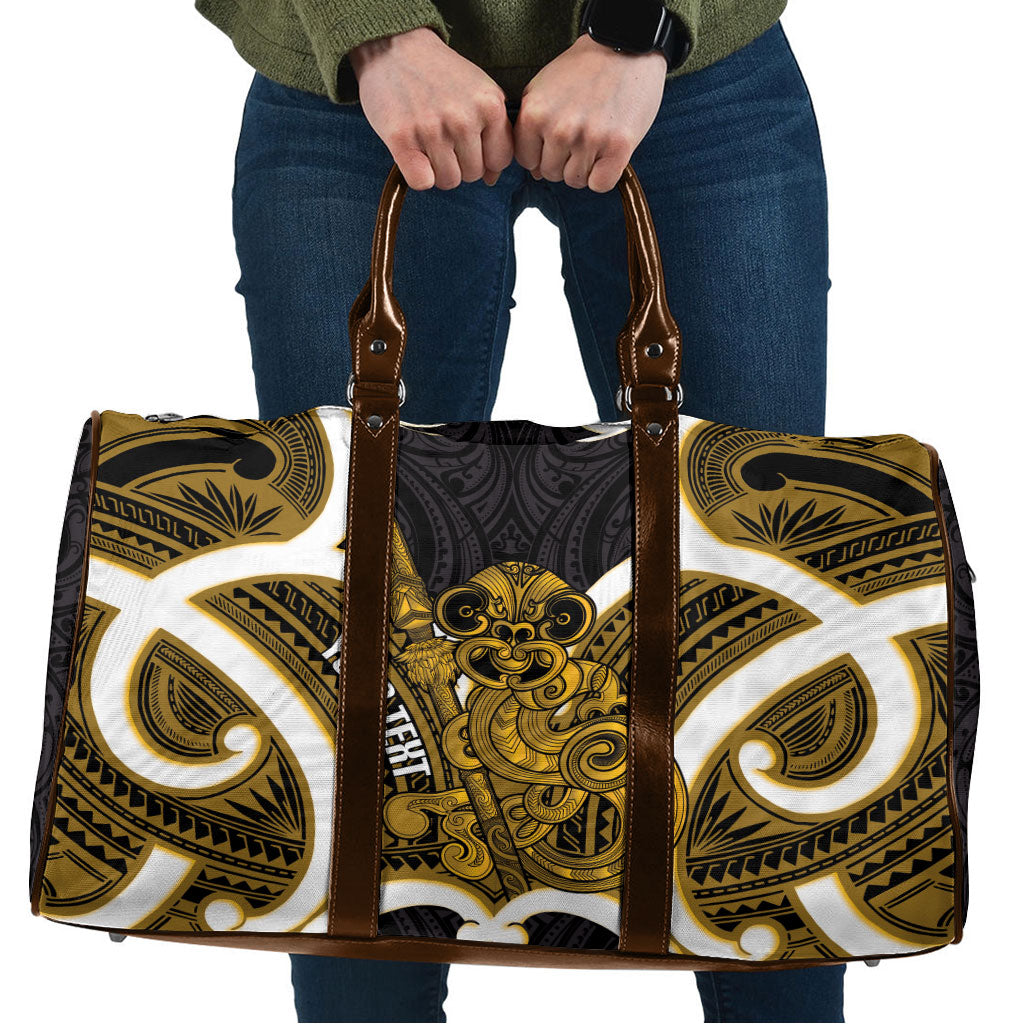 Kowhai Aotearoa Atua Tumatauenga Personalised Travel Bag Maori God Of War Tiki With Taiaha LT14 Yellow - Polynesian Pride