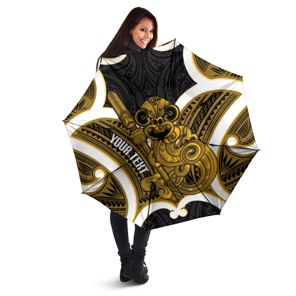 Kowhai Aotearoa Atua Tumatauenga Personalised Umbrella Maori God Of War Tiki With Taiaha LT14 - Polynesian Pride