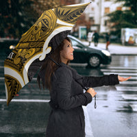 Kowhai Aotearoa Atua Tumatauenga Personalised Umbrella Maori God Of War Tiki With Taiaha LT14 - Polynesian Pride