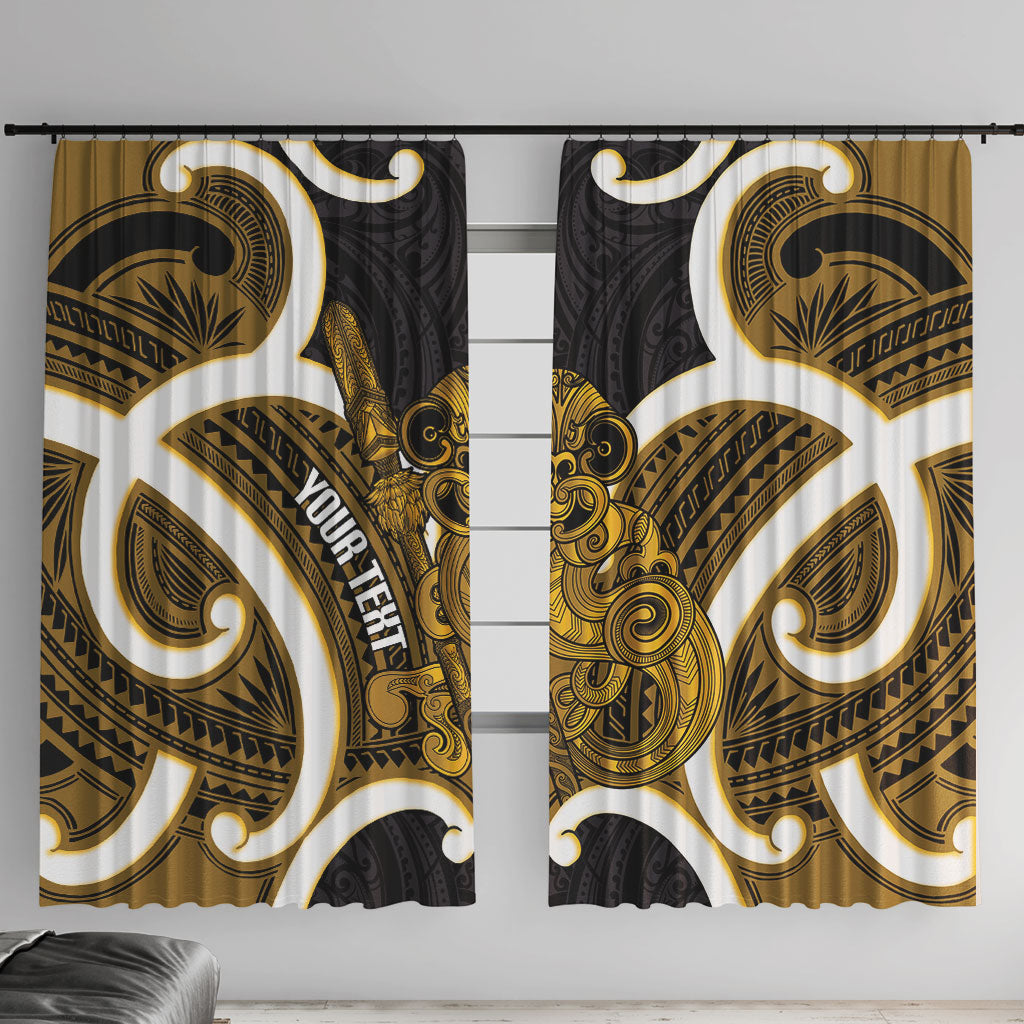 Kowhai Aotearoa Atua Tumatauenga Personalised Window Curtain Maori God Of War Tiki With Taiaha LT14 With Hooks Yellow - Polynesian Pride