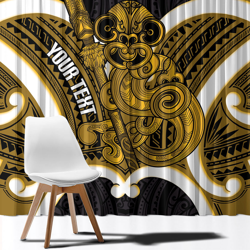 Kowhai Aotearoa Atua Tumatauenga Personalised Window Curtain Maori God Of War Tiki With Taiaha LT14 - Polynesian Pride