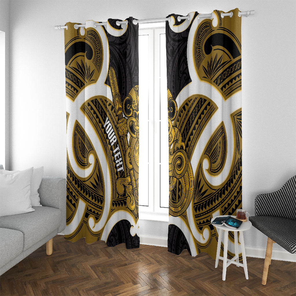 Kowhai Aotearoa Atua Tumatauenga Personalised Window Curtain Maori God Of War Tiki With Taiaha LT14 With Grommets Yellow - Polynesian Pride