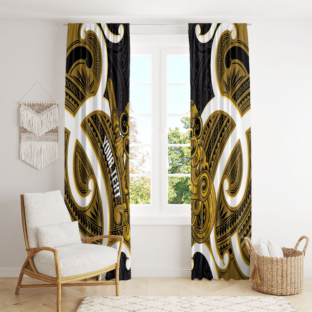 Kowhai Aotearoa Atua Tumatauenga Personalised Window Curtain Maori God Of War Tiki With Taiaha LT14 - Polynesian Pride