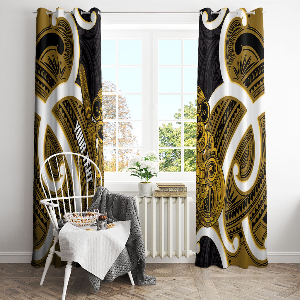 Kowhai Aotearoa Atua Tumatauenga Personalised Window Curtain Maori God Of War Tiki With Taiaha LT14 - Polynesian Pride