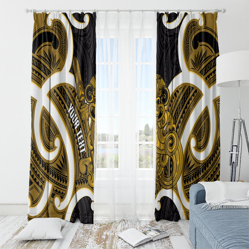 Kowhai Aotearoa Atua Tumatauenga Personalised Window Curtain Maori God Of War Tiki With Taiaha LT14 - Polynesian Pride