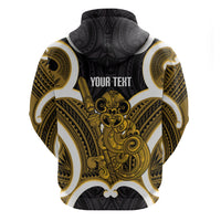 Kowhai Aotearoa Atua Tumatauenga Personalised Zip Hoodie Maori God Of War Tiki With Taiaha LT14 - Polynesian Pride