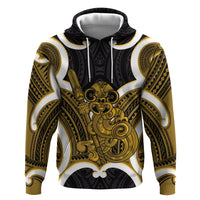 Kowhai Aotearoa Atua Tumatauenga Personalised Zip Hoodie Maori God Of War Tiki With Taiaha LT14 Pullover Hoodie Yellow - Polynesian Pride
