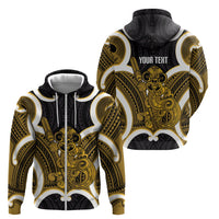 Kowhai Aotearoa Atua Tumatauenga Personalised Zip Hoodie Maori God Of War Tiki With Taiaha LT14 - Polynesian Pride