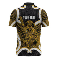 Kowhai Aotearoa Atua Tumatauenga Personalised Zipper Polo Shirt Maori God Of War Tiki With Taiaha LT14 - Polynesian Pride