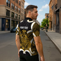 Kowhai Aotearoa Atua Tumatauenga Personalised Zipper Polo Shirt Maori God Of War Tiki With Taiaha LT14 - Polynesian Pride