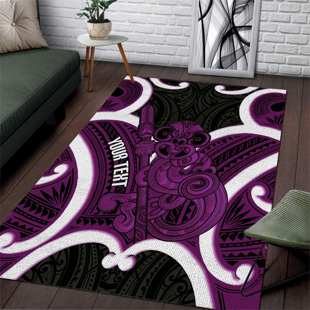 Waiporoporo Aotearoa Atua Tumatauenga Personalised Area Rug Maori God Of War Tiki With Taiaha LT14 Purple - Polynesian Pride