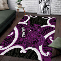 Waiporoporo Aotearoa Atua Tumatauenga Personalised Area Rug Maori God Of War Tiki With Taiaha LT14 Purple - Polynesian Pride