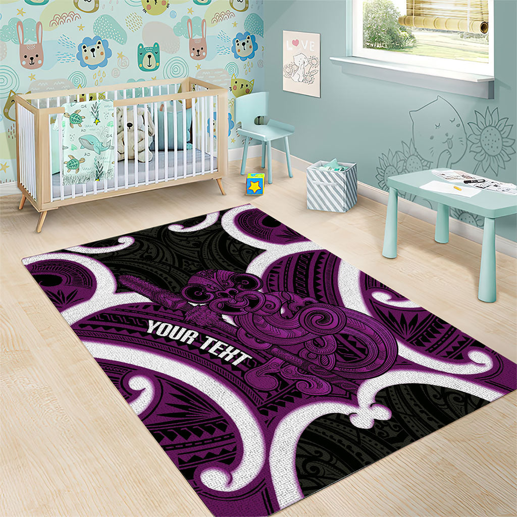 Waiporoporo Aotearoa Atua Tumatauenga Personalised Area Rug Maori God Of War Tiki With Taiaha LT14 - Polynesian Pride