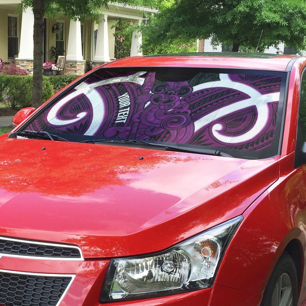 Waiporoporo Aotearoa Atua Tumatauenga Personalised Auto Sun Shade Maori God Of War Tiki With Taiaha LT14 - Polynesian Pride