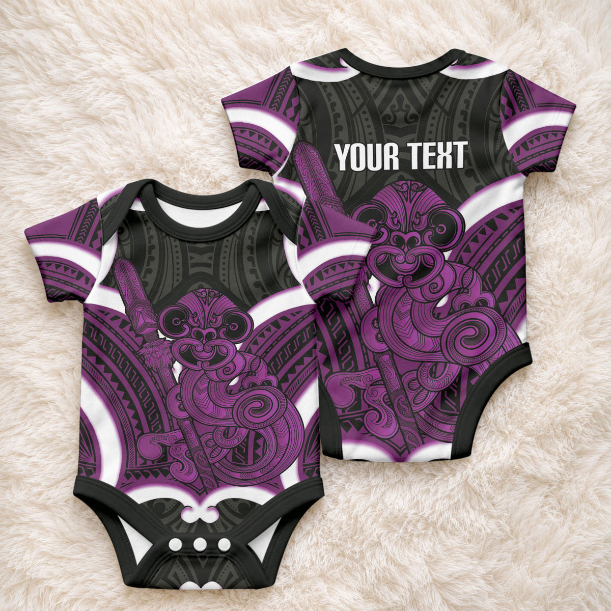 Waiporoporo Aotearoa Atua Tumatauenga Personalised Baby Onesie Maori God Of War Tiki With Taiaha