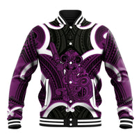 Waiporoporo Aotearoa Atua Tumatauenga Personalised Baseball Jacket Maori God Of War Tiki With Taiaha LT14 Unisex Purple - Polynesian Pride