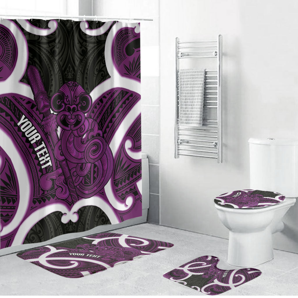 Waiporoporo Aotearoa Atua Tumatauenga Personalised Bathroom Set Maori God Of War Tiki With Taiaha LT14 Bathroom Set (4 pcs) Purple - Polynesian Pride