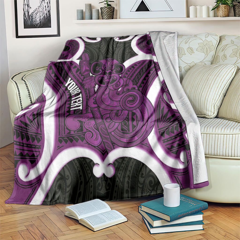 Waiporoporo Aotearoa Atua Tumatauenga Personalised Blanket Maori God Of War Tiki With Taiaha LT14 Purple - Polynesian Pride