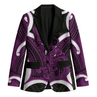 Waiporoporo Aotearoa Atua Tumatauenga Personalised Blazer Maori God Of War Tiki With Taiaha LT14 Unisex Purple - Polynesian Pride