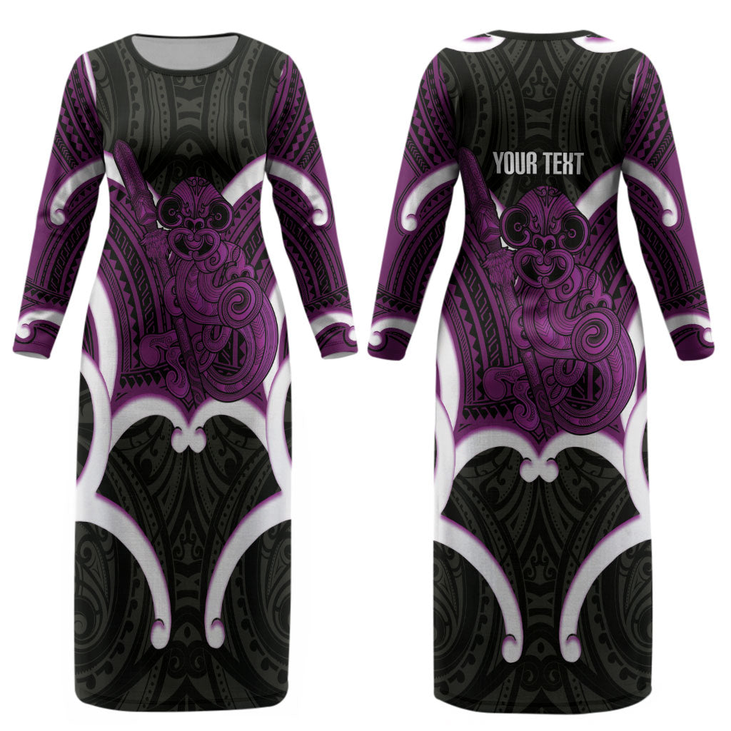 Waiporoporo Aotearoa Atua Tumatauenga Personalised Couples Matching Long Sleeve Bodycon Dress and Long Sleeve Button Shirt Maori God Of War Tiki With Taiaha LT14 - Polynesian Pride