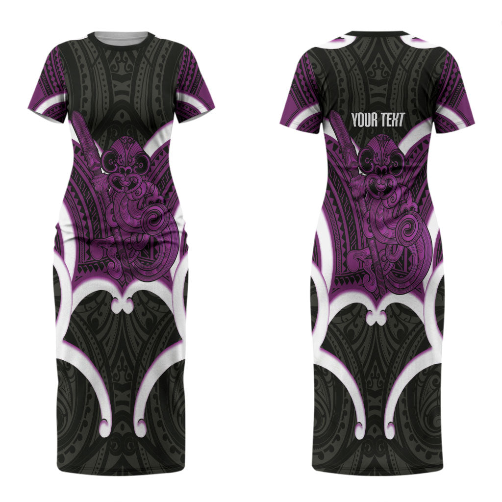 Waiporoporo Aotearoa Atua Tumatauenga Personalised Couples Matching Short Sleeve Bodycon Dress and Hawaiian Shirt Maori God Of War Tiki With Taiaha LT14 - Polynesian Pride