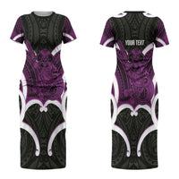 Waiporoporo Aotearoa Atua Tumatauenga Personalised Couples Matching Short Sleeve Bodycon Dress and Hawaiian Shirt Maori God Of War Tiki With Taiaha LT14 - Polynesian Pride
