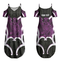 Waiporoporo Aotearoa Atua Tumatauenga Personalised Couples Matching Summer Maxi Dress and Hawaiian Shirt Maori God Of War Tiki With Taiaha LT14 - Polynesian Pride