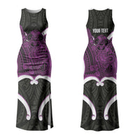 Waiporoporo Aotearoa Atua Tumatauenga Personalised Couples Matching Tank Maxi Dress and Long Sleeve Button Shirt Maori God Of War Tiki With Taiaha LT14 - Polynesian Pride