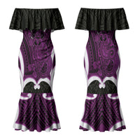 Waiporoporo Aotearoa Atua Tumatauenga Personalised Family Matching Mermaid Dress and Hawaiian Shirt Maori God Of War Tiki With Taiaha LT14 Mom's Dress Purple - Polynesian Pride
