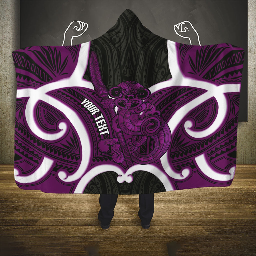 Waiporoporo Aotearoa Atua Tumatauenga Personalised Hooded Blanket Maori God Of War Tiki With Taiaha LT14 - Polynesian Pride
