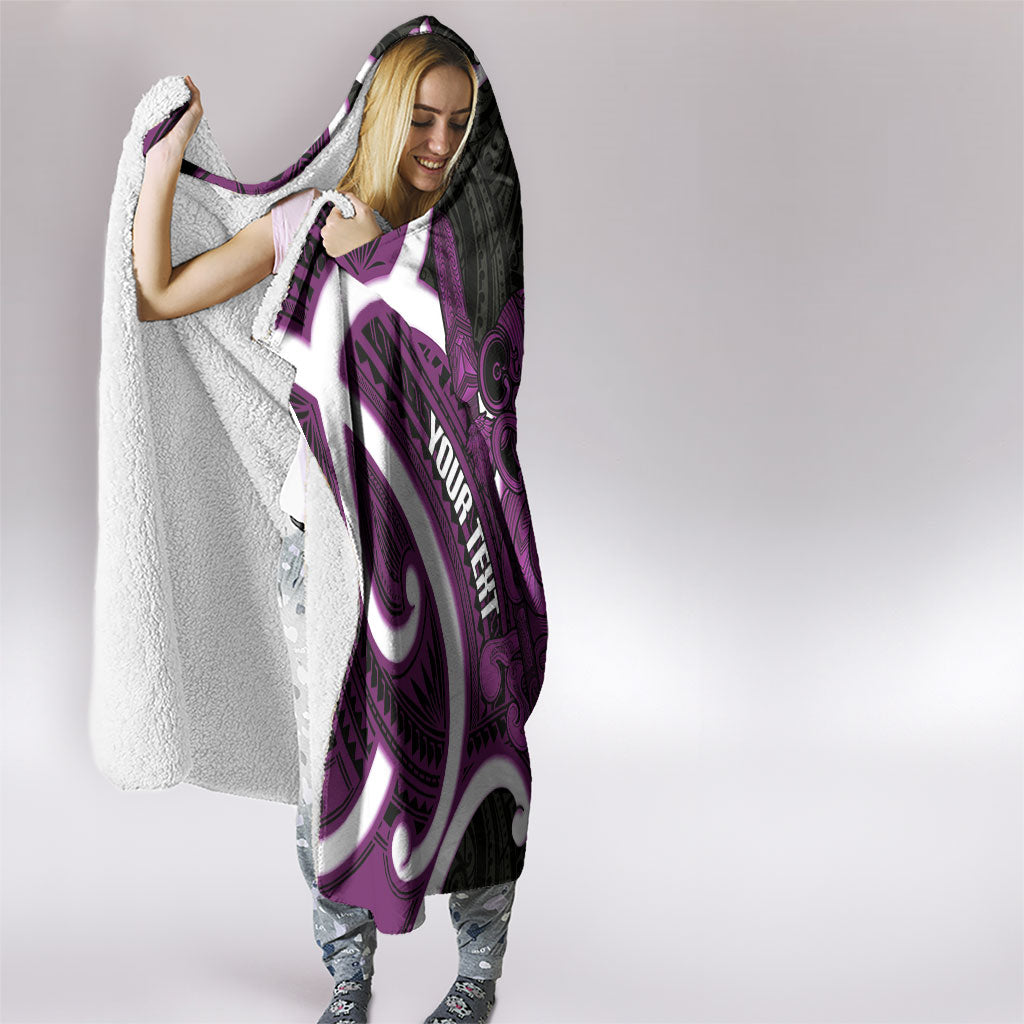 Waiporoporo Aotearoa Atua Tumatauenga Personalised Hooded Blanket Maori God Of War Tiki With Taiaha LT14 - Polynesian Pride