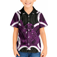 Waiporoporo Aotearoa Atua Tumatauenga Personalised Kid Hawaiian Shirt Maori God Of War Tiki With Taiaha LT14 Kid Purple - Polynesian Pride