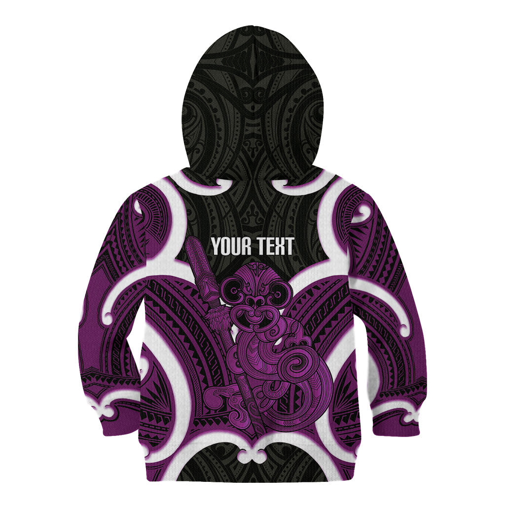 Waiporoporo Aotearoa Atua Tumatauenga Personalised Kid Hoodie Maori God Of War Tiki With Taiaha LT14 - Polynesian Pride