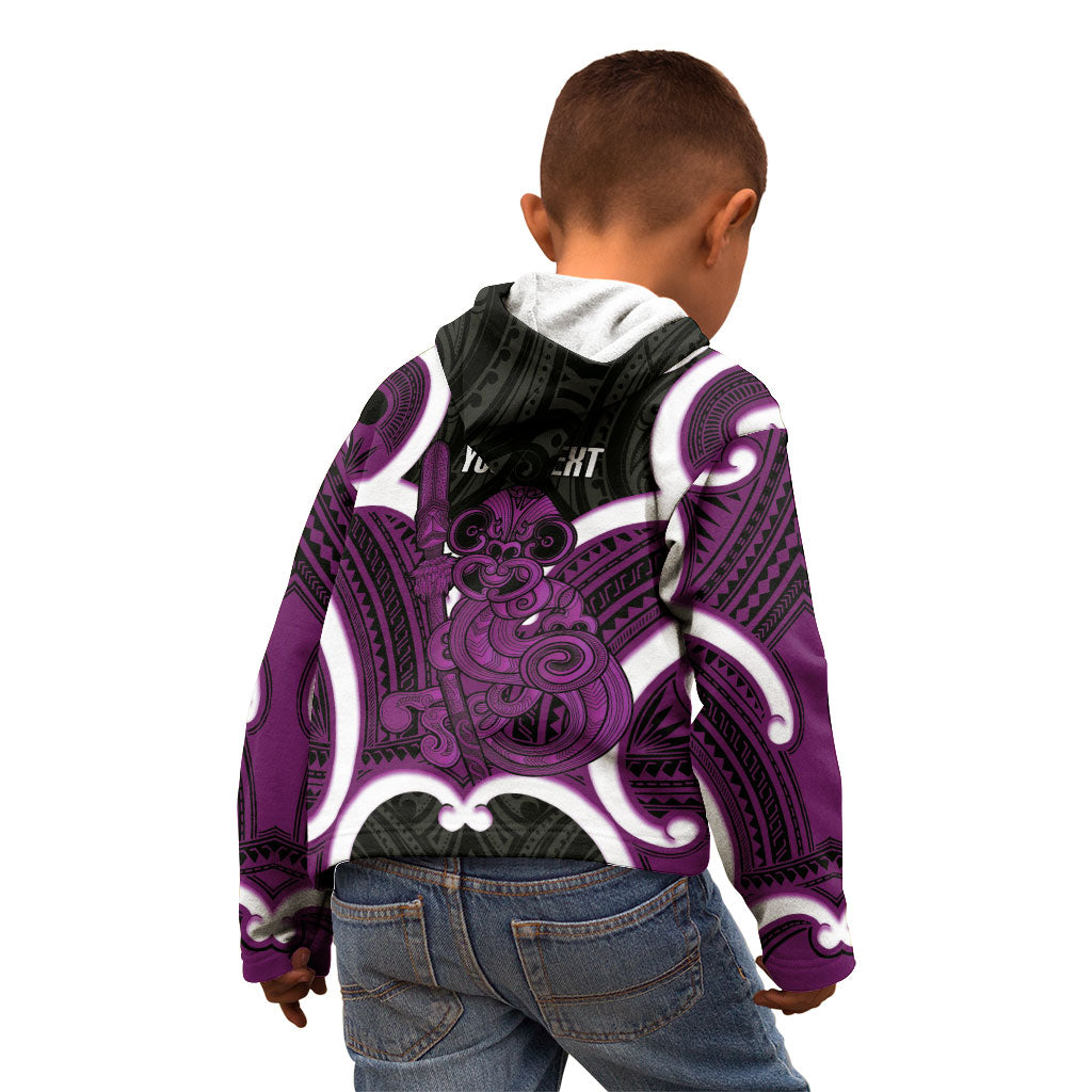 Waiporoporo Aotearoa Atua Tumatauenga Personalised Kid Hoodie Maori God Of War Tiki With Taiaha LT14 - Polynesian Pride