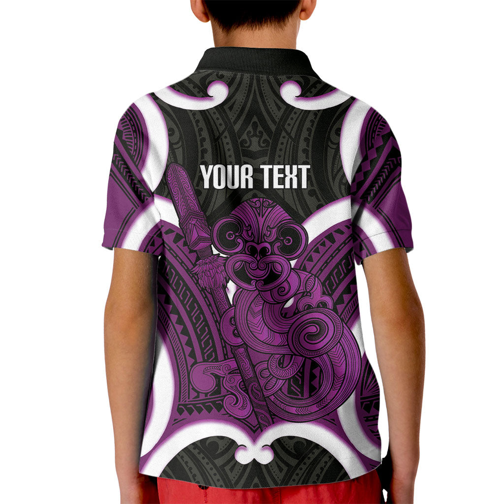 Waiporoporo Aotearoa Atua Tumatauenga Personalised Kid Polo Shirt Maori God Of War Tiki With Taiaha LT14 - Polynesian Pride