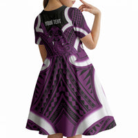 Waiporoporo Aotearoa Atua Tumatauenga Personalised Kid Short Sleeve Dress Maori God Of War Tiki With Taiaha LT14 - Polynesian Pride