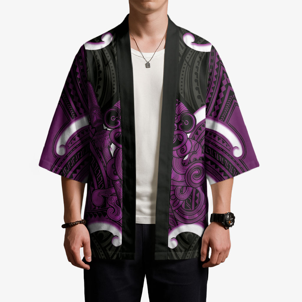 Waiporoporo Aotearoa Atua Tumatauenga Personalised Kimono Maori God Of War Tiki With Taiaha LT14 - Polynesian Pride