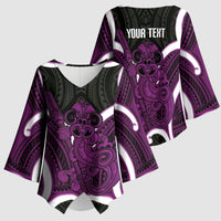 Waiporoporo Aotearoa Atua Tumatauenga Personalised Kimono Sleeve Blouse Maori God Of War Tiki With Taiaha LT14 - Polynesian Pride