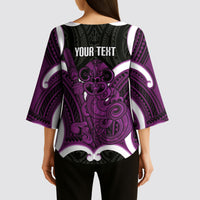 Waiporoporo Aotearoa Atua Tumatauenga Personalised Kimono Sleeve Blouse Maori God Of War Tiki With Taiaha LT14 - Polynesian Pride