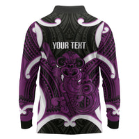 Waiporoporo Aotearoa Atua Tumatauenga Personalised Long Sleeve Polo Shirt Maori God Of War Tiki With Taiaha LT14 - Polynesian Pride