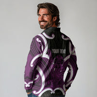 Waiporoporo Aotearoa Atua Tumatauenga Personalised Long Sleeve Polo Shirt Maori God Of War Tiki With Taiaha LT14 - Polynesian Pride