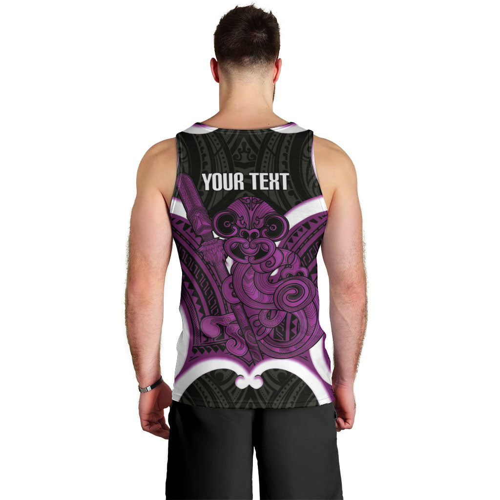 Waiporoporo Aotearoa Atua Tumatauenga Personalised Men Tank Top Maori God Of War Tiki With Taiaha LT14 - Polynesian Pride