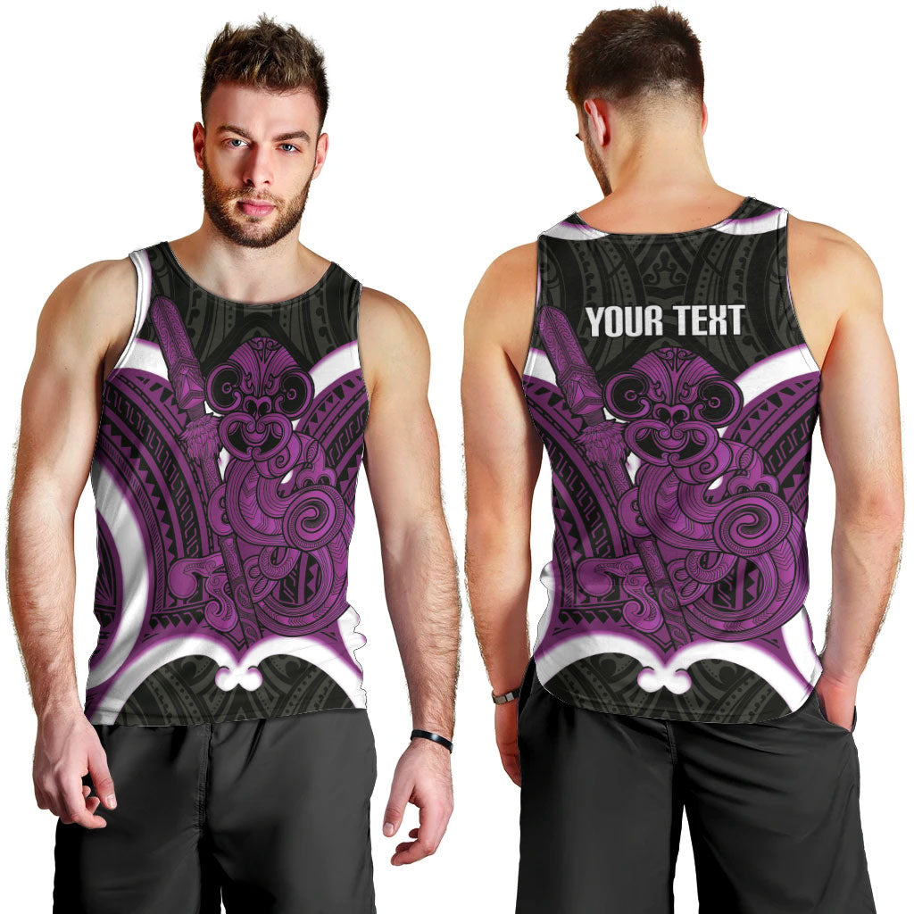 Waiporoporo Aotearoa Atua Tumatauenga Personalised Men Tank Top Maori God Of War Tiki With Taiaha LT14 - Polynesian Pride