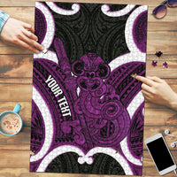Waiporoporo Aotearoa Atua Tumatauenga Personalised Puzzle Maori God Of War Tiki With Taiaha LT14 Purple - Polynesian Pride
