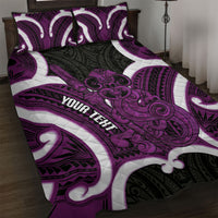 Waiporoporo Aotearoa Atua Tumatauenga Personalised Quilt Bed Set Maori God Of War Tiki With Taiaha LT14 Purple - Polynesian Pride