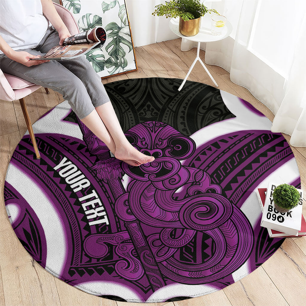 Waiporoporo Aotearoa Atua Tumatauenga Personalised Round Carpet Maori God Of War Tiki With Taiaha LT14 - Polynesian Pride
