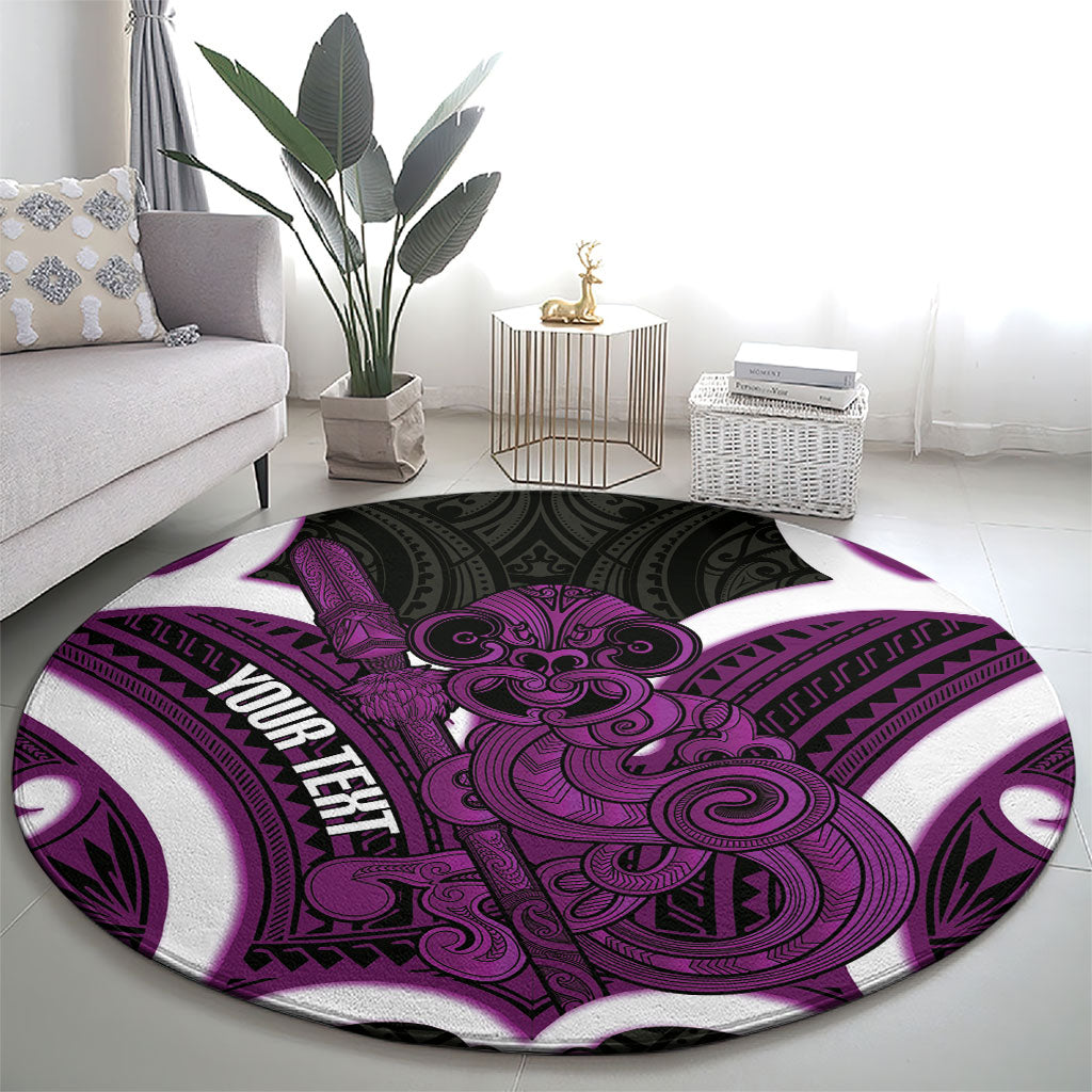 Waiporoporo Aotearoa Atua Tumatauenga Personalised Round Carpet Maori God Of War Tiki With Taiaha LT14 - Polynesian Pride