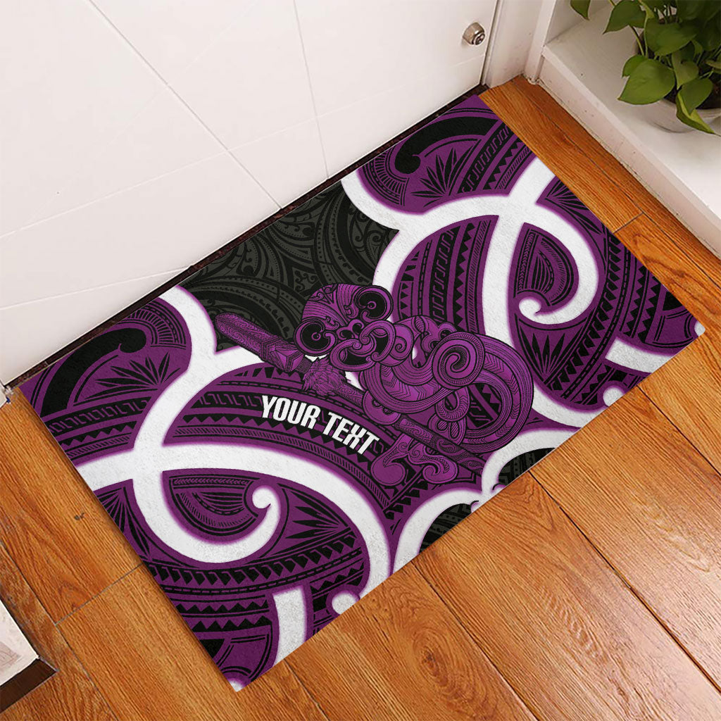 Waiporoporo Aotearoa Atua Tumatauenga Personalised Rubber Doormat Maori God Of War Tiki With Taiaha LT14 - Polynesian Pride
