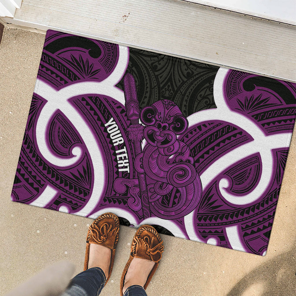 Waiporoporo Aotearoa Atua Tumatauenga Personalised Rubber Doormat Maori God Of War Tiki With Taiaha LT14 - Polynesian Pride